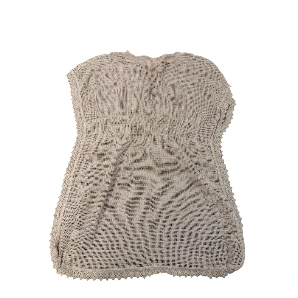 Seaspice Resort Wear Beige Peruvian Cotton Crochet Lace Trim Cover Up Top Small